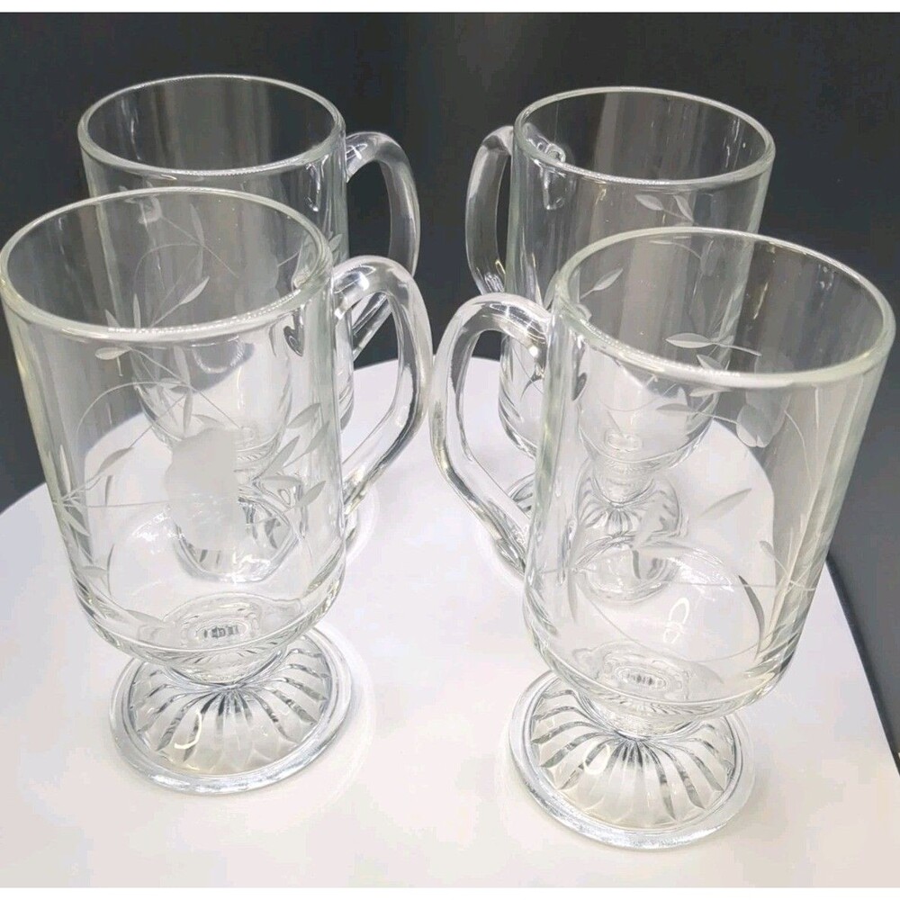 Vintage Princess House Heritage Etched Irish Coffee Mugs – Set of 4 –  5 5/8" h